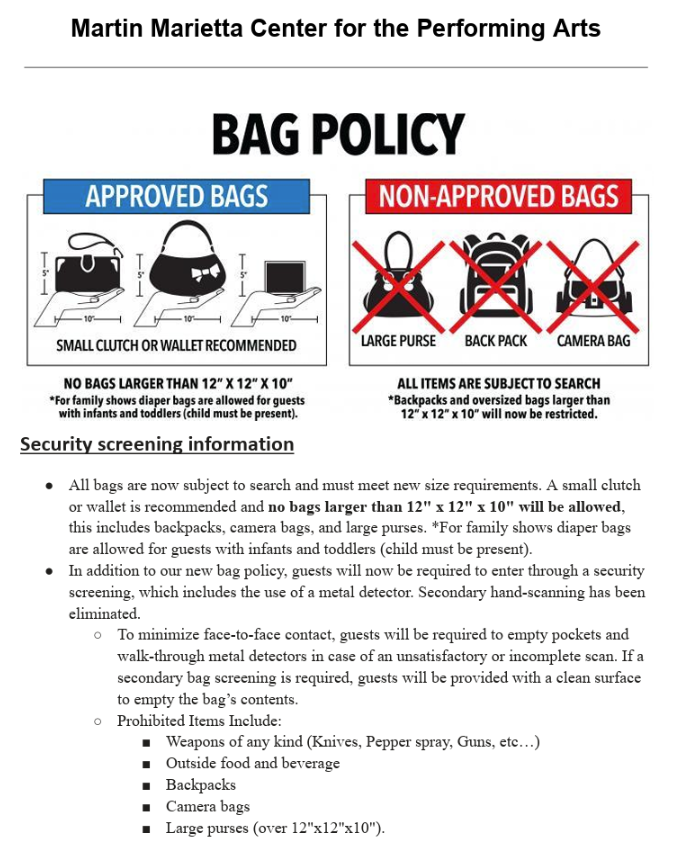MM Arts Center Bag Policy